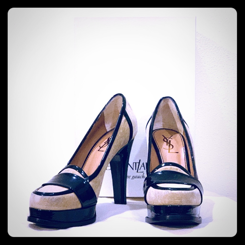 YSL Tan Suede & Black Patent Leather Pump (NWOT)